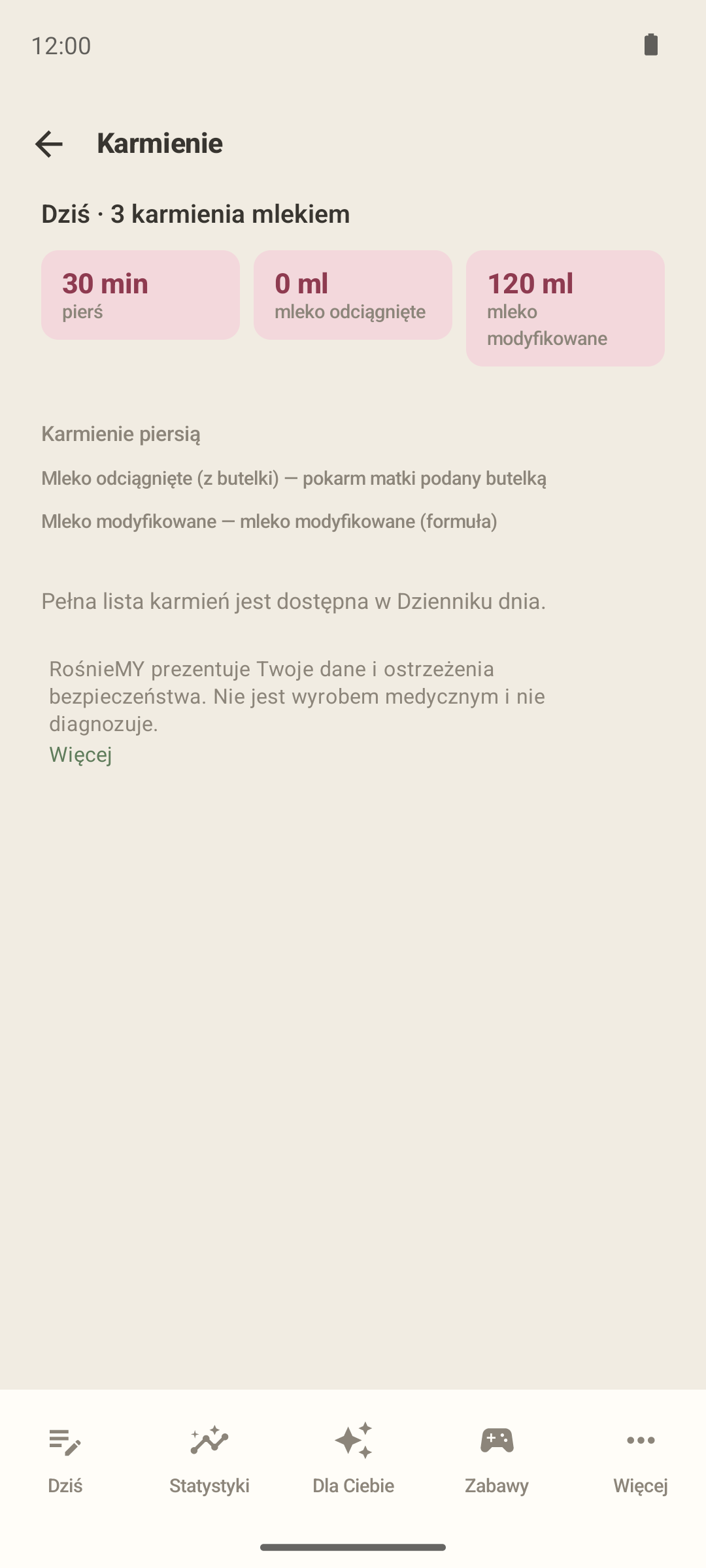 Podgląd ekranu karmienia w aplikacji RośnieMY