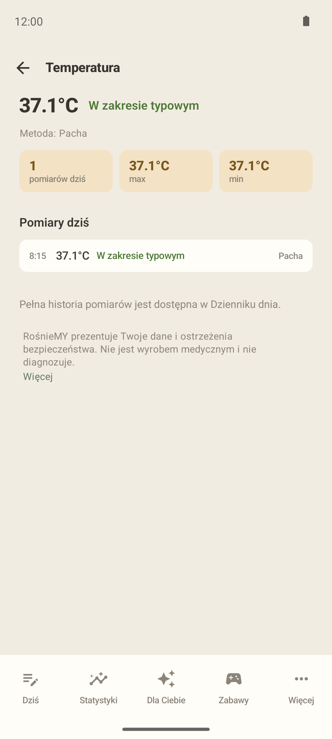 Podgląd ekranu zdrowia w aplikacji RośnieMY